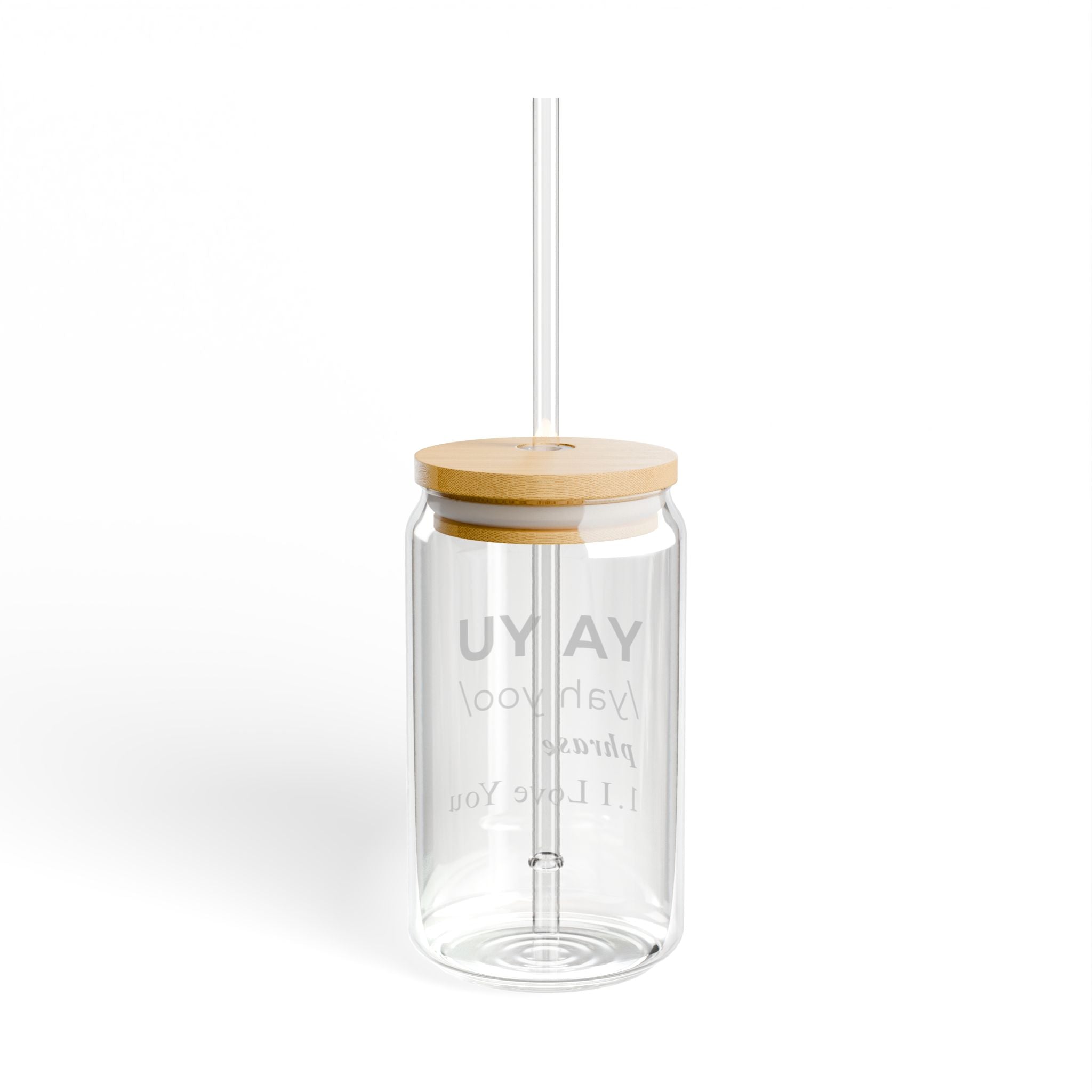 16oz Glass Sipper Cup with Bamboo Lid – “YA YU / I Love You” Definition Design