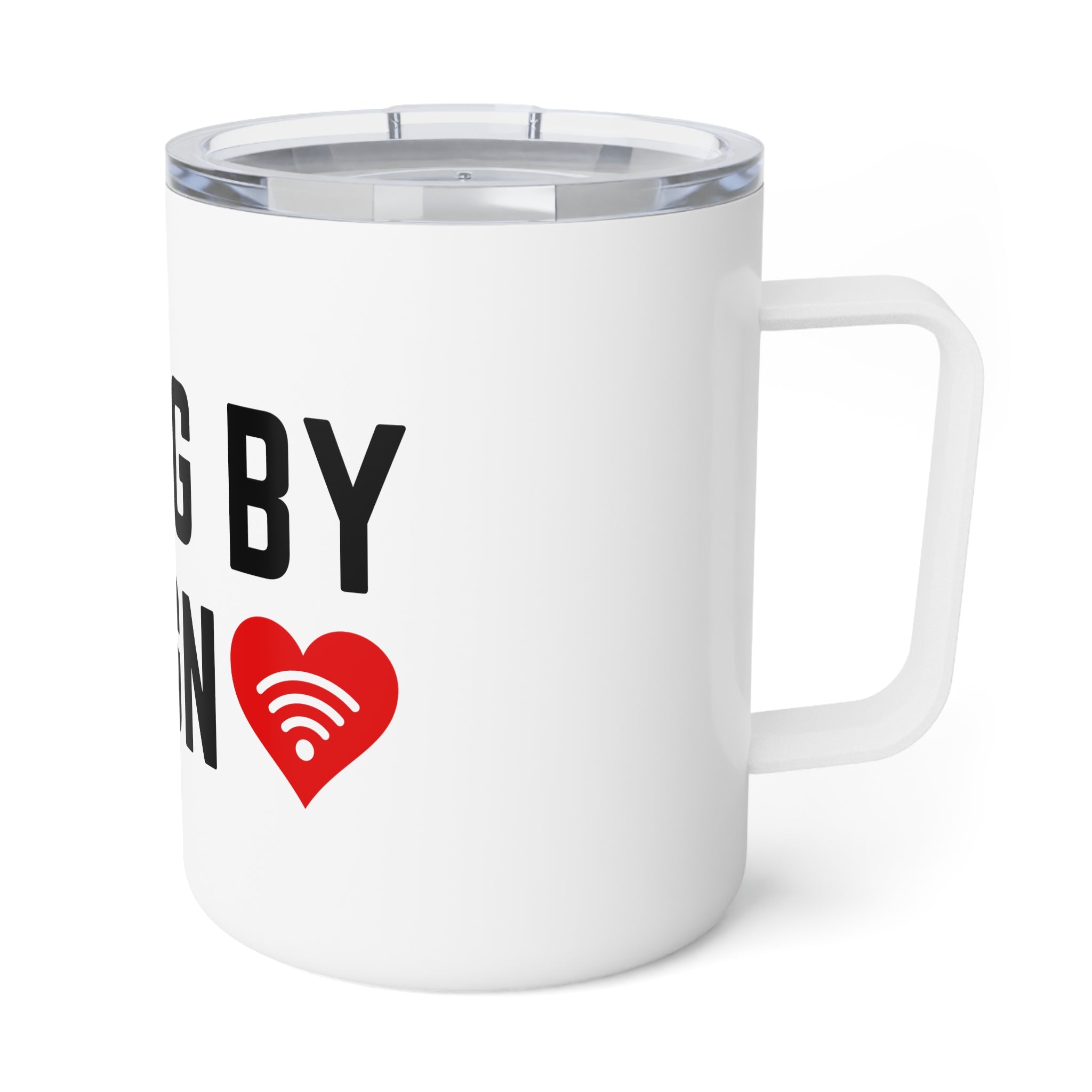 Insulated Coffee Mug - "Living By Design" Heart Wi‑Fi Graphic, 10oz Travel Tumbler