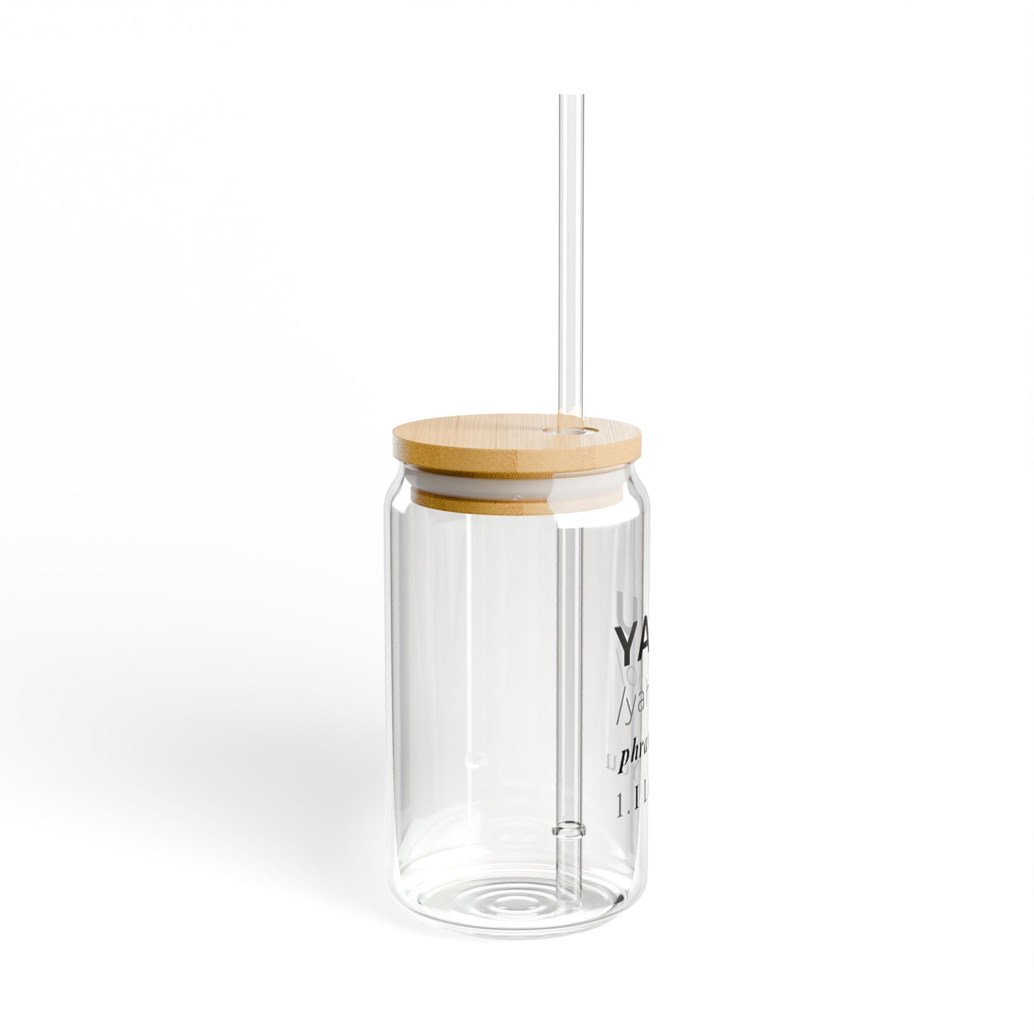 16oz Glass Sipper Cup with Bamboo Lid – “YA YU / I Love You” Definition Design