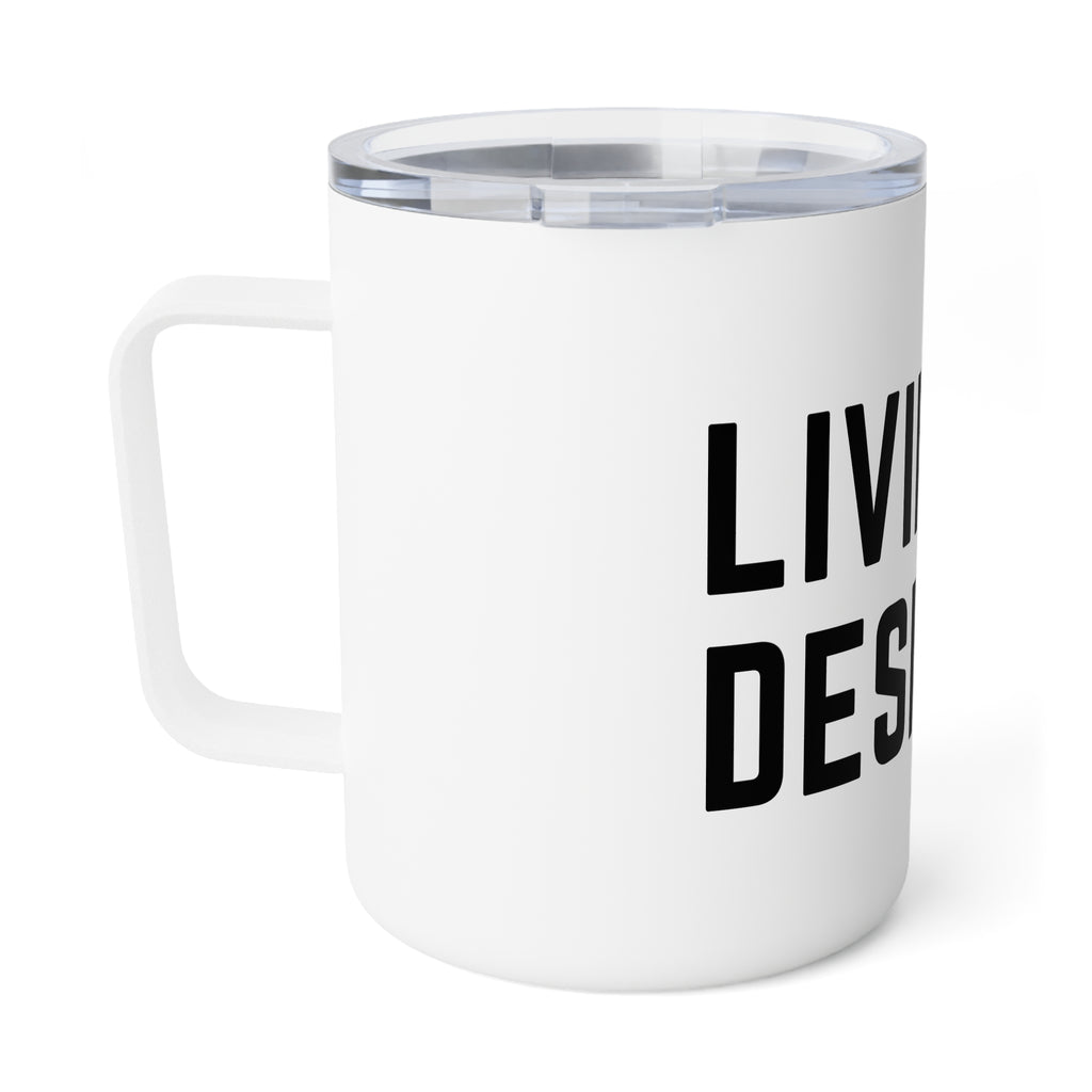 Insulated Coffee Mug - "Living By Design" Heart Wi‑Fi Graphic, 10oz Travel Tumbler
