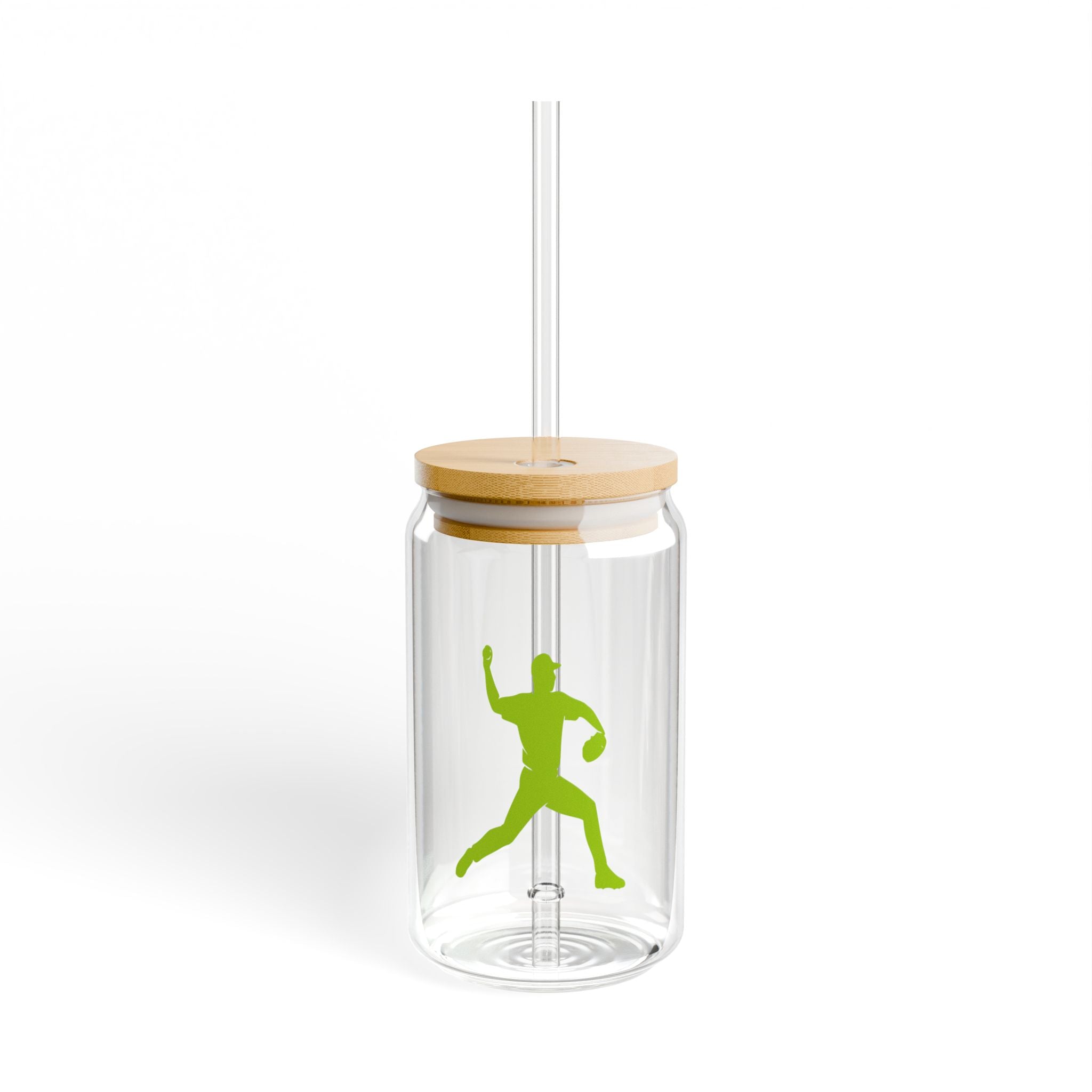 16oz Glass Sipper Reusable Straw Tumbler - Baseball Picher