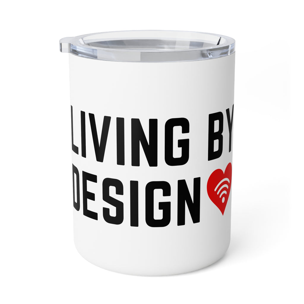 Insulated Coffee Mug - "Living By Design" Heart Wi‑Fi Graphic, 10oz Travel Tumbler